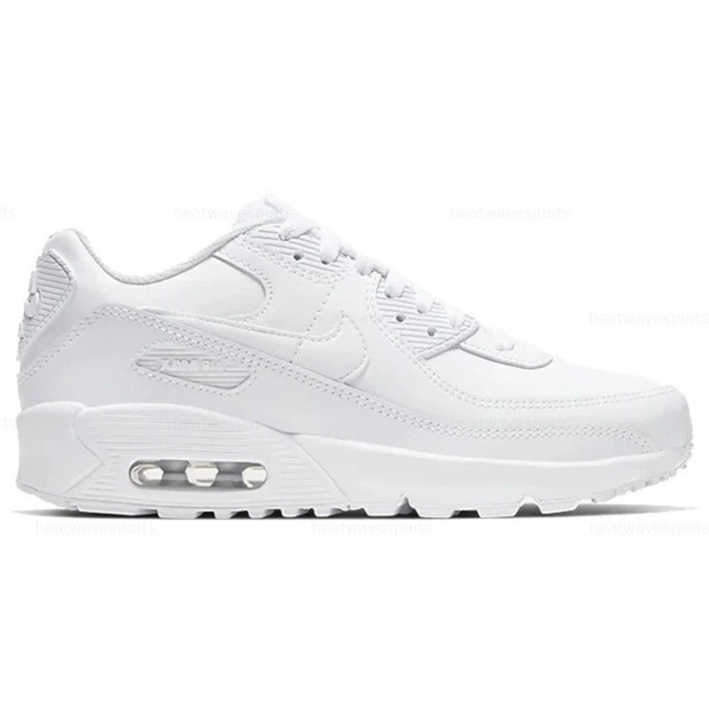 Nike Air Max 90 Leather GS Big Kids Size 4.5Y White Running Shoes CD6864-100 NEW